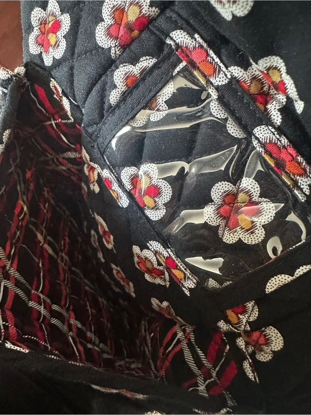 Vera Bradley Large Quilted Backpack in Pirouette Signature Print Black/White/Red